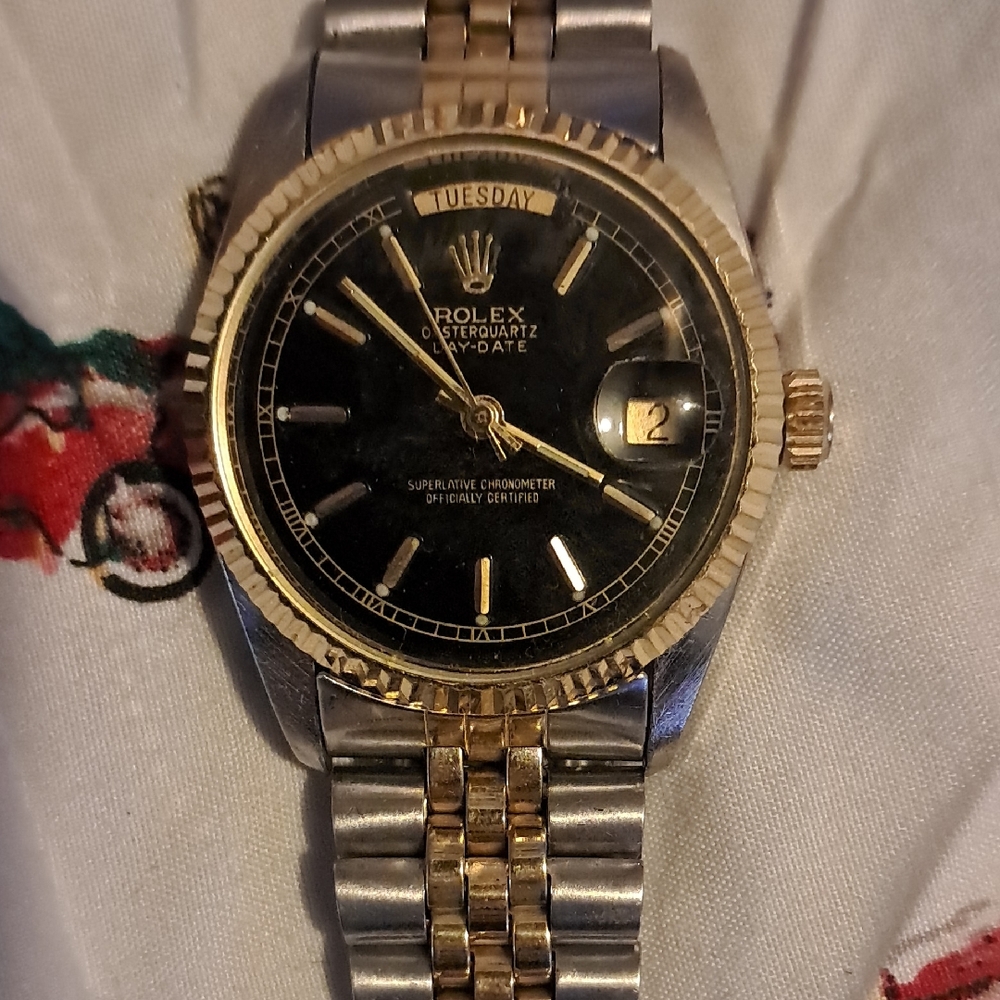 Rolex Men's Watch - Black Dial with Gold and Silver Accents